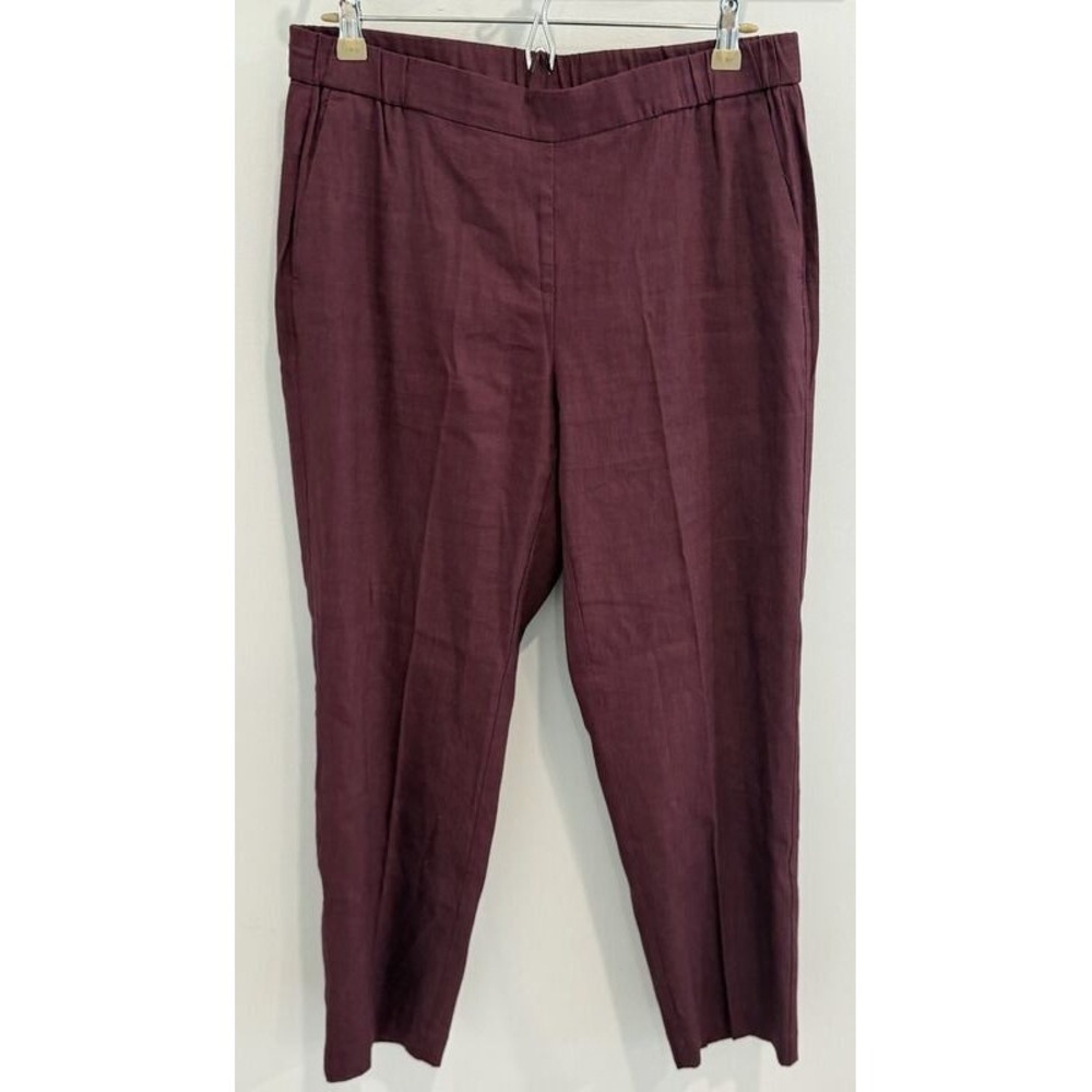 J Jill Linen Stretch Burgundy Pull On Flat Front Pants Size Medium